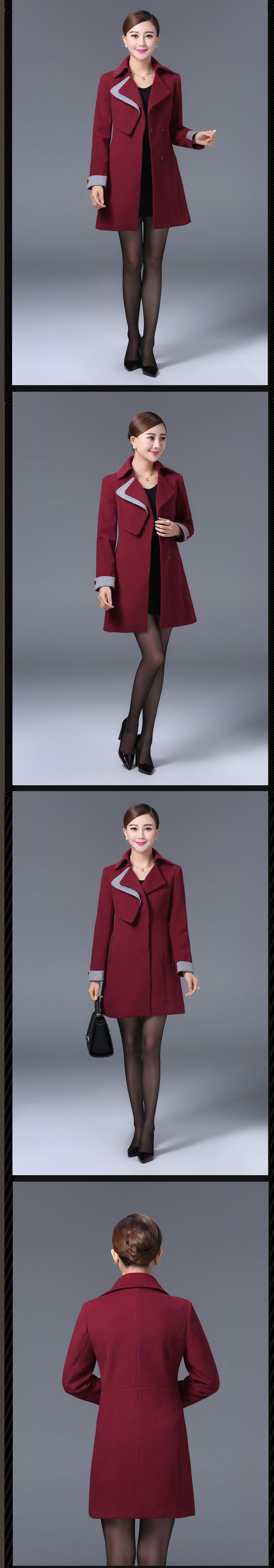 未知的你 毛呢大衣 女 中长款 2015秋冬新款女装 韩版修身双翻领呢子外套女 W1032 红色 M