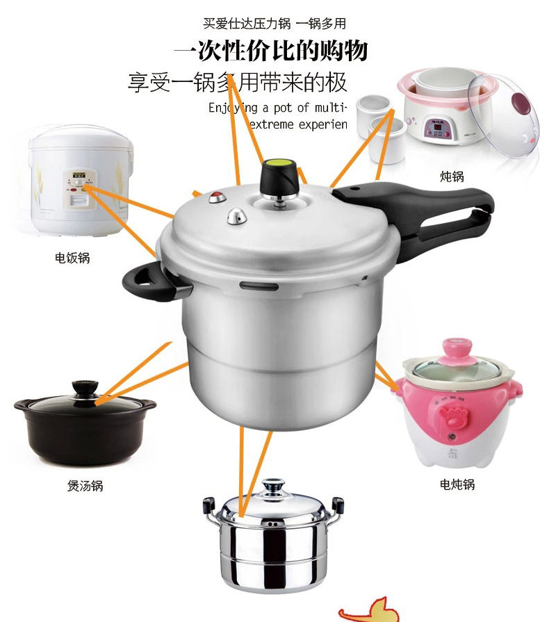 ASD爱仕达高压锅 24CMT型六保险铝压力锅JX7524TE 赠蒸格