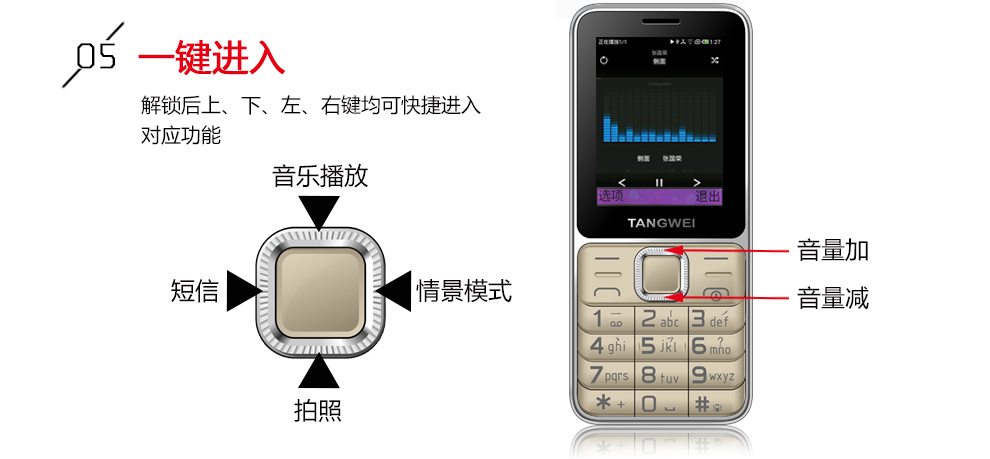 唐为（TANGWEI）TW91 GSM联通/移动 （双卡双待）老人手机 金色