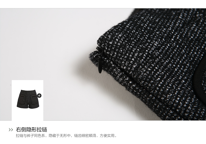 欧昵雪2015秋冬新款韩版时尚百搭纯色休闲裤子加厚直筒毛呢短裤女 黑色 M