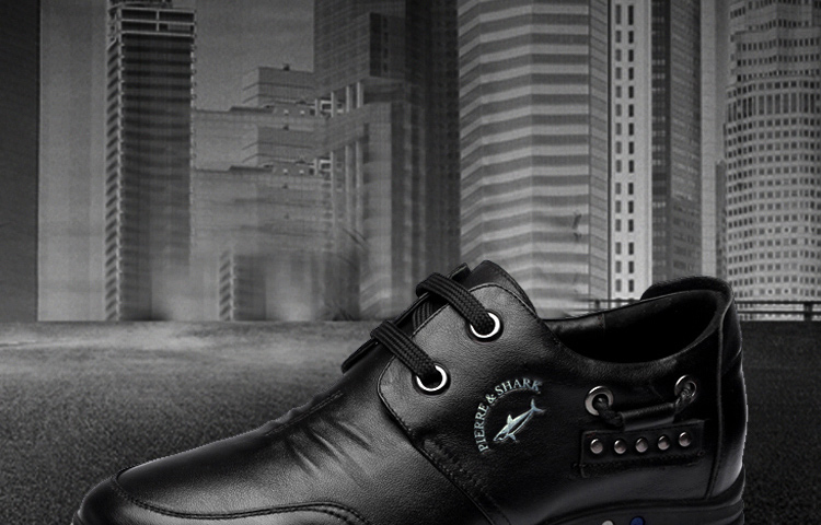 皮尔鲨鱼春秋英伦潮流牛皮软面皮商务韩版休闲鞋皮鞋板鞋男鞋隐形内