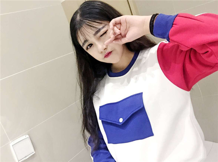 迈纱特 2016院风原宿软妹彩色信封贴袋卫衣宽松加绒套头女a1581 白色