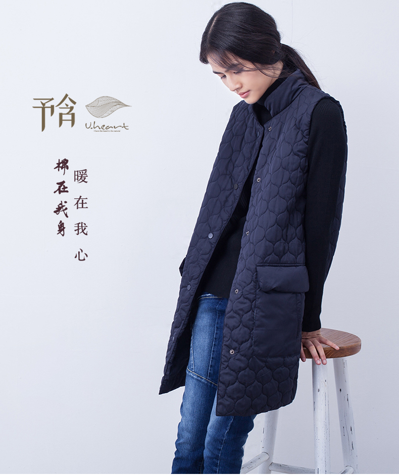 
                                        予含中长款加厚棉马甲2017春原创棉麻立领坎肩内搭女大码百搭 藏蓝色(已售罄) M                