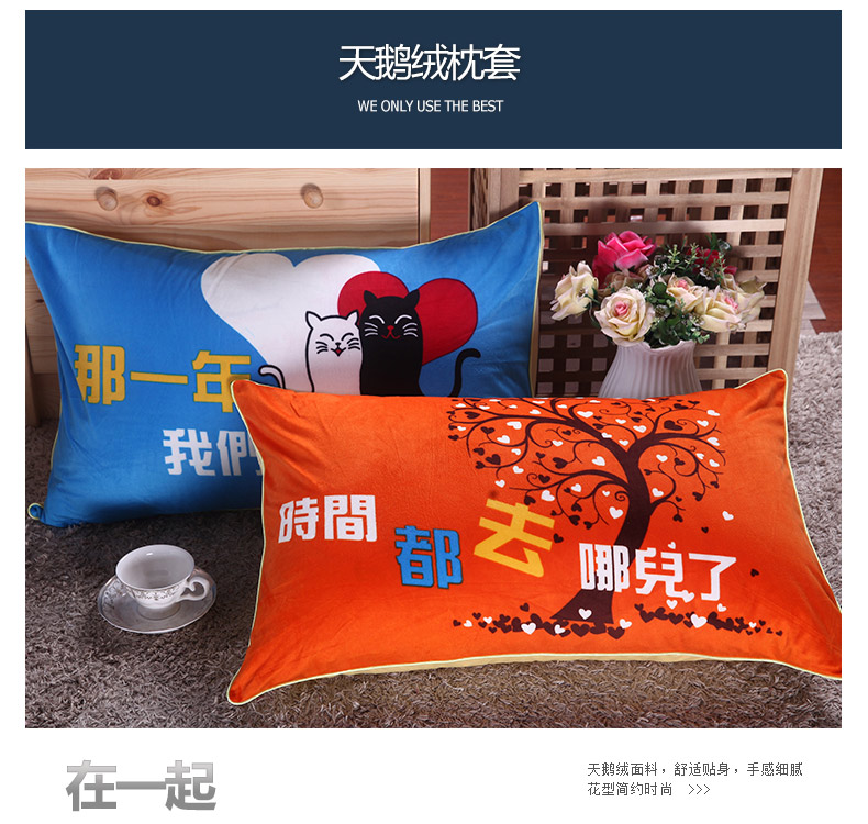 美国花雨伞家纺 活性枕套一对 贡缎动物乐园一对