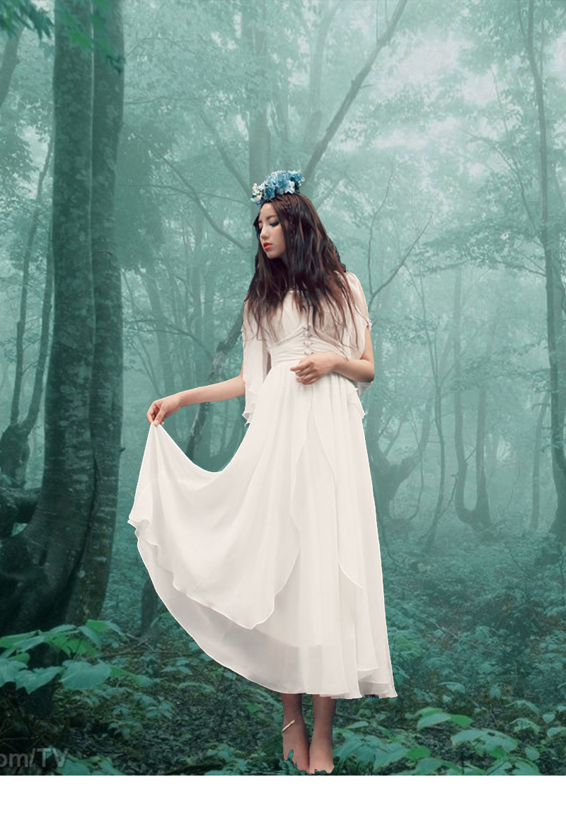 蜜淇妃2016春秋新款白色超仙雪纺长裙仙女群连衣裙夏飘逸仙女长裙