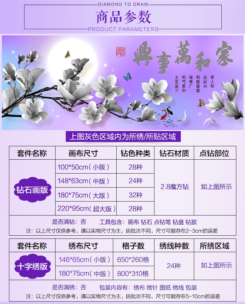
                                        芙林达（FULINDA）钻石画十字绣线绣新款客厅简约现代钻石绣大幅家和万事兴卧室点钻十字绣 5D钻石画 魔方钻150x65cm 免费补钻                