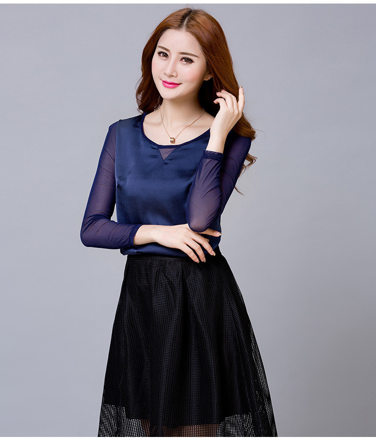 魅诗朵  打底衫春秋长袖雪纺衫大码女装纯色显瘦女T恤上衣韩版2015新款潮 酒红色 M
