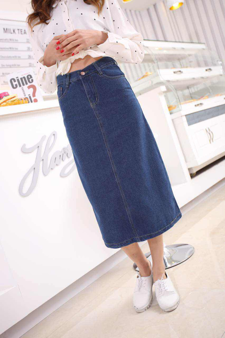 柳媛8806春夏新款简约半身显瘦休闲牛仔中裙长裙 a字高腰一步裙包臀裙