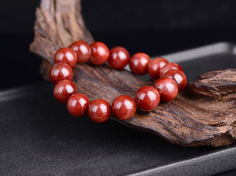 天然红发晶手链 男款红水晶顺发满钛晶单圈手链手串男士饰品14mm