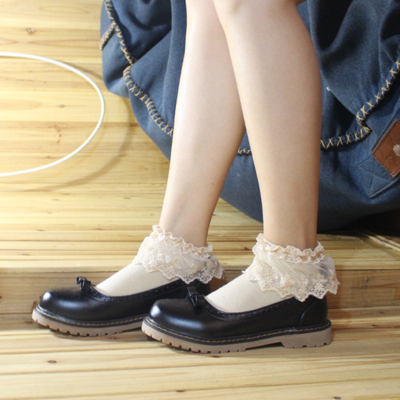 日系lolita袜子蕾丝花边短袜棉小皮鞋袜公主软妹仙女袜舞蹈袜子wqq 可