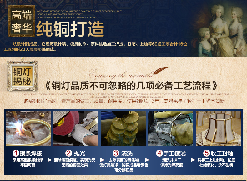 雄能欧式全铜台灯艺术美式乡村复古全铜装饰婚庆卧室床头台灯