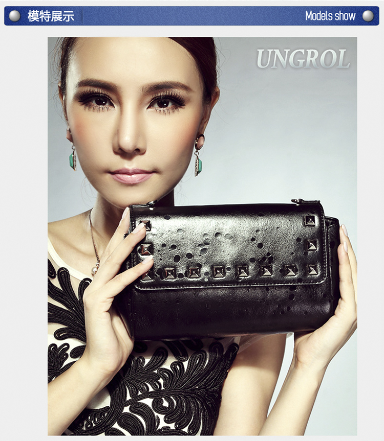 安格儿(ungrol)真皮手拿钮钉晚宴包13250-a101-11黑色