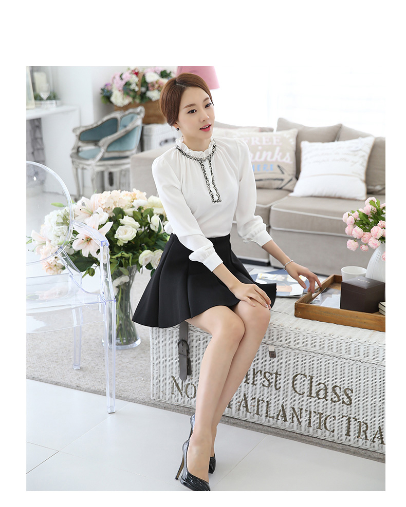 衣盟2016春季新款木耳荷叶边领修身显瘦宽松长袖雪纺衬