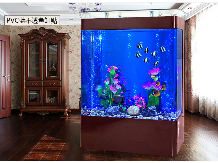 鱼缸背景纸双面蓝色玻璃贴膜透光不透明加厚防刮耐磨底部贴纸蓝色106
