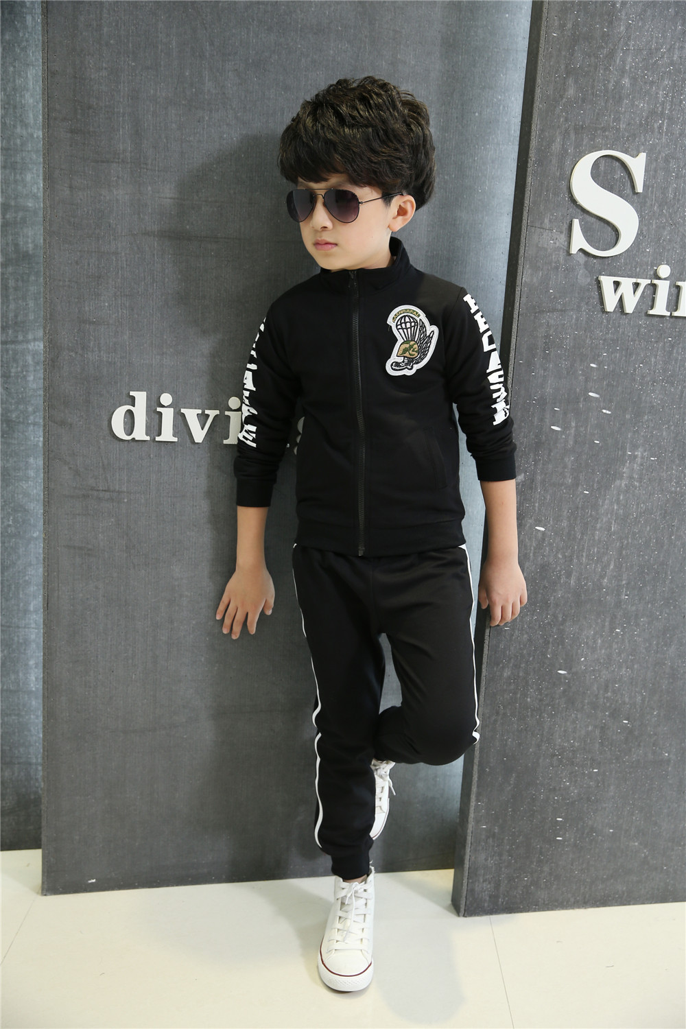 童装2015男童套装春装潮运动春秋季儿童中大童酷新款品质套装 黑色