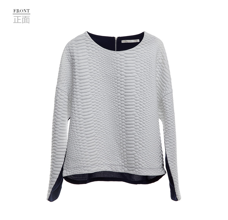 Basic House/百家好秋冬个性凹凸纹理时尚撞色T恤衫HOTS720J 象牙色/IV 155/85/S