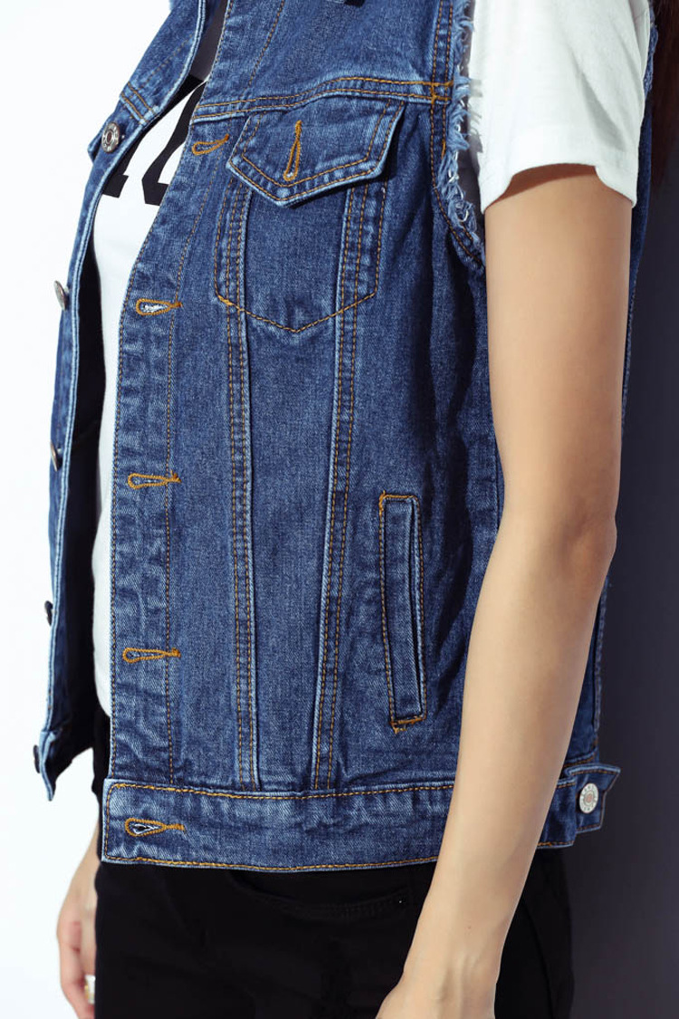 卡蒂弗2016春季无袖牛仔马甲潮女夏季短款 bf韩版时尚破洞牛仔背心q