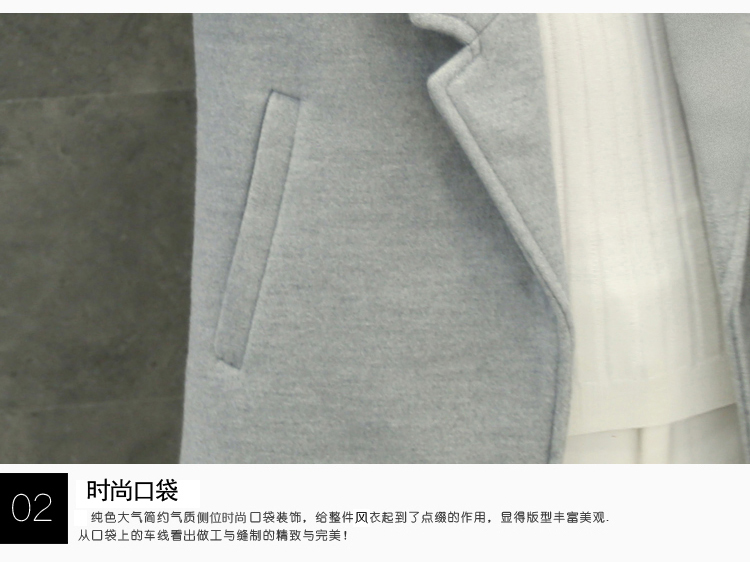 瓦帝戈顿毛呢大衣女装秋冬新款韩版女中长款西装领风衣外套2002 灰色 L