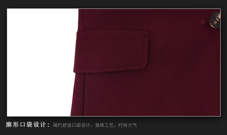 泉碧2016春秋款女士双面绒纯色中长款单粒扣大码西服领羊毛呢大衣 枣红 XL
