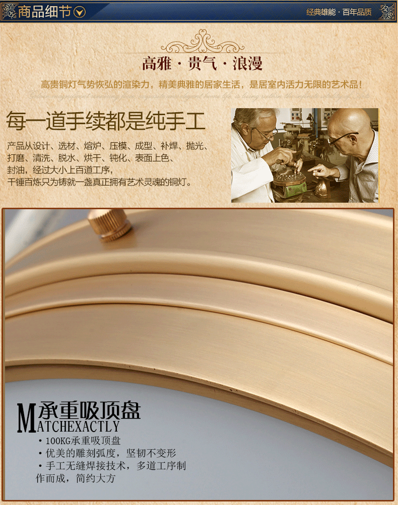 
                                        雄能 美式卧室吸顶灯欧式客厅卧室书房全铜灯现代简约超薄led圆形灯 D 直径30公分                