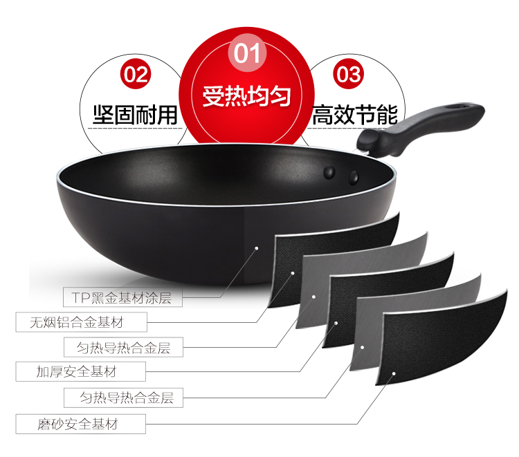 南方厨具 炒锅  平底锅 不粘锅无油烟炒菜锅具 电磁炉燃气灶通用 带锅盖 CY-30003 磨砂黑 手提盖 30cm