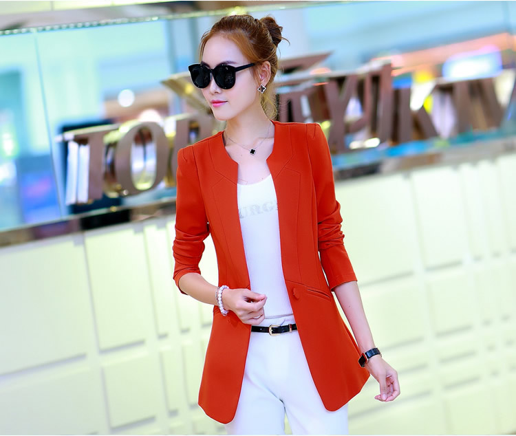 
                                        玖纹  新款女装中长款小西装女韩版修身职业休闲西服春秋B-480B-2979 红色 2XL                
