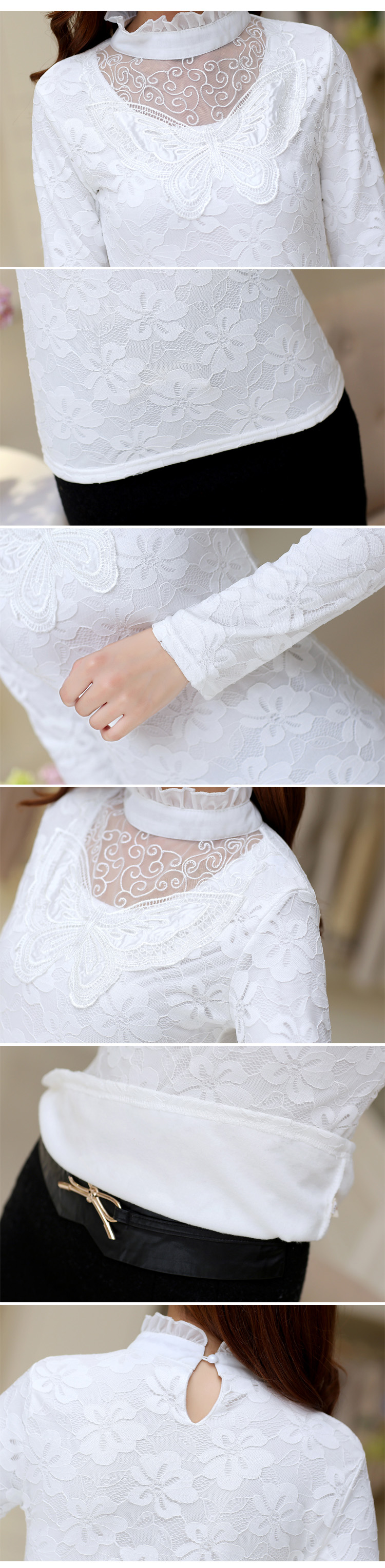 沫笙2015年秋冬季新款加绒加厚修身长袖蕾丝打底衫女m6301 黑色 L