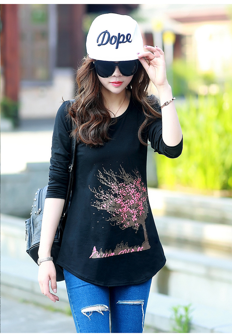 丅t恤中长款长袖小款大款女衫土打底杉体血秋衣上衣服外穿秋 长袖黑色