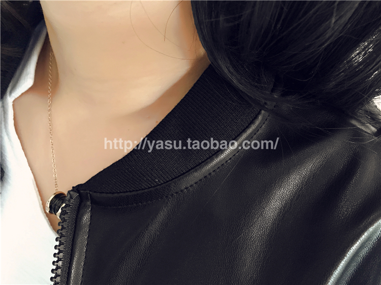 琳姿2015秋冬女装新款洋气皮衣外套女短款立领拉链黑色机车夹克外套女PY7035 特价清货 黑色 均码