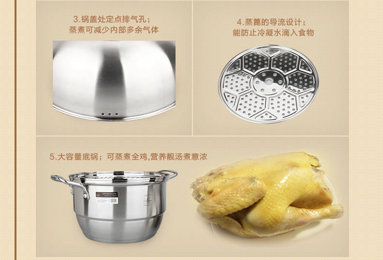 
                                        创壹（CHANCES） 不锈钢蒸锅多层双层复底汤锅燃气电磁炉通用锅具蒸笼双篦 30cm蒸汽 32cm                