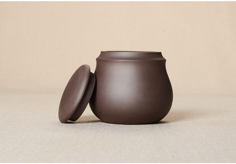 
                                        晨茗 宜兴原矿紫砂茶具普洱茶叶罐手工醒茶密封罐 紫泥本色大号小号茶叶罐 紫泥大号                