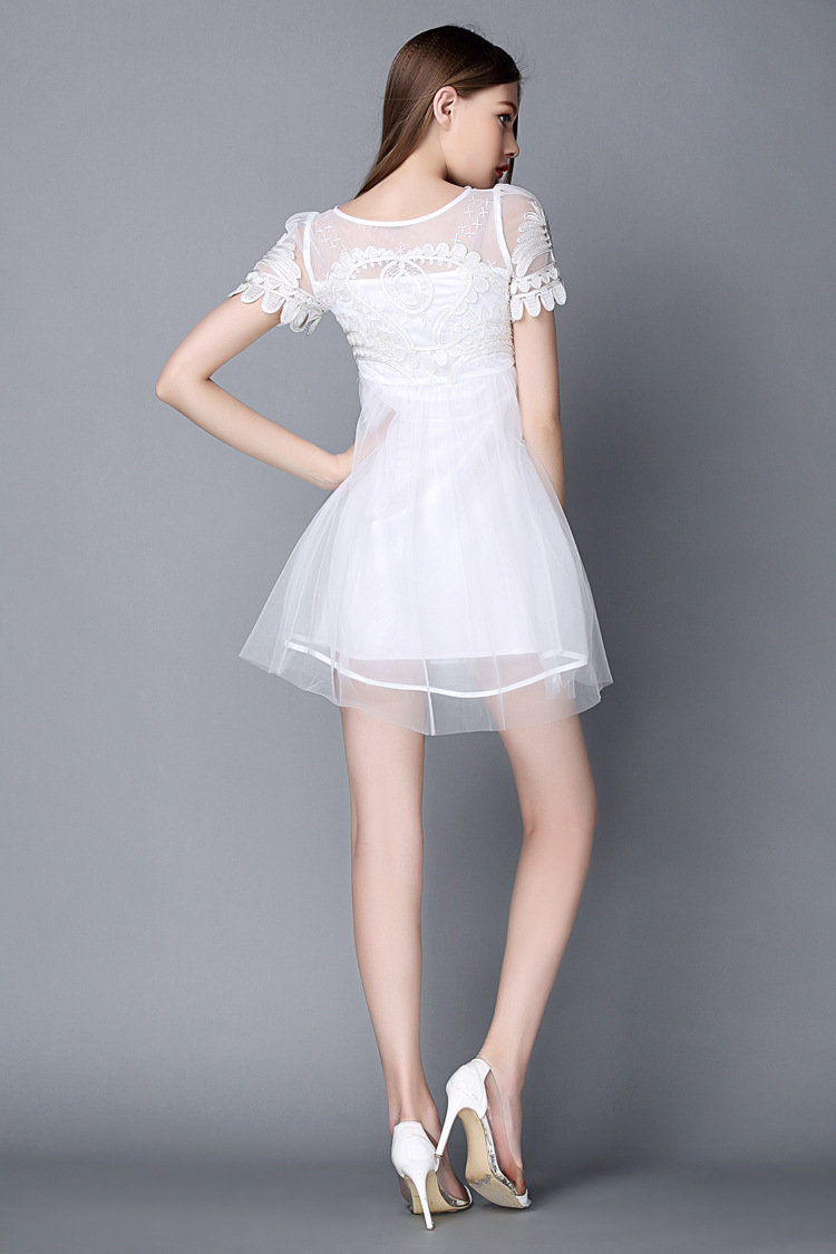 丹妮莎* 欧美女装 夏季 网纱连衣裙 短裙 白色 s