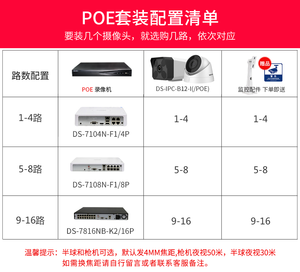海康威视监控设备套装 200万监控摄像头套装b12网络高清室外防水红外