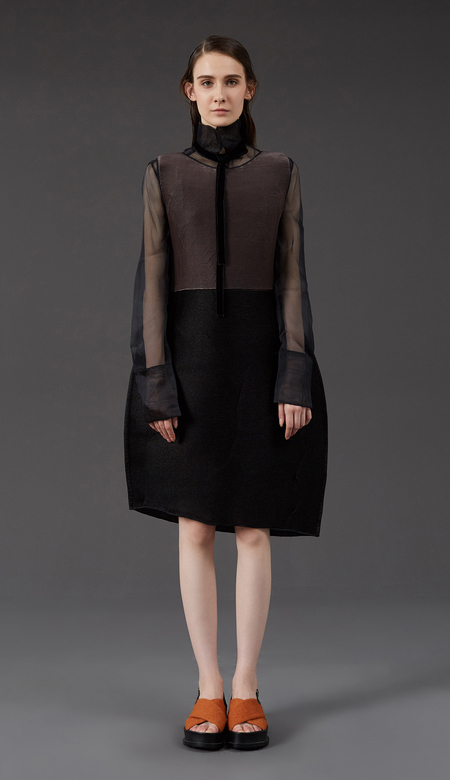 zhuchongyun朱崇恽2018圆领无袖拼接礼服 黛黑 m