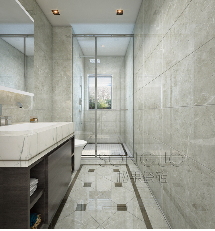 松果瓷砖现代简约浅灰色大理石瓷砖卫生间厨房墙砖客厅地砖300600xp