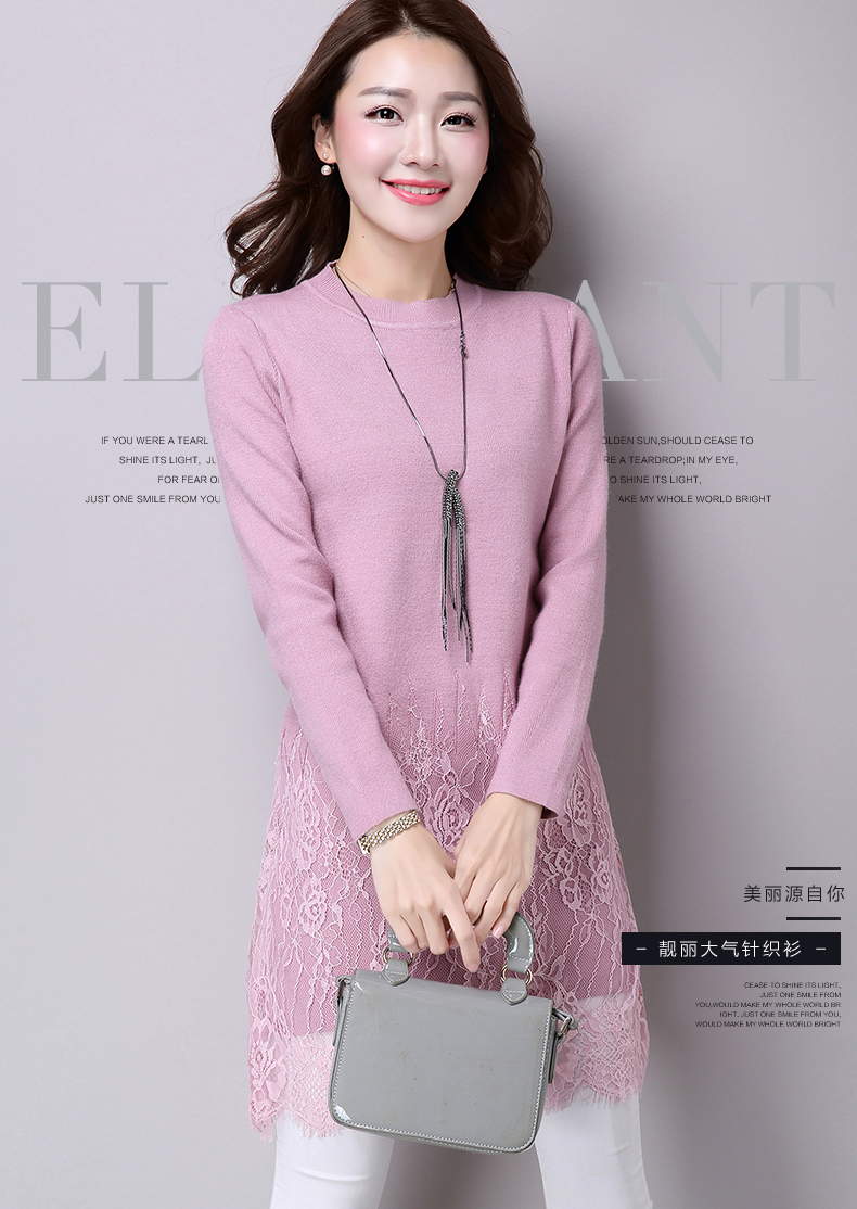 衣与草2016秋装新款女装连衣裙蕾丝镂空韩版修身时尚长袖中长款一步裙女晚礼服 红色  M