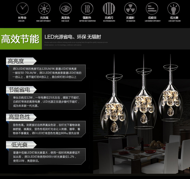 蒙特丽智慧云 客厅餐厅厨房餐吊灯 MD3031现代简约水晶灯不锈钢底盘l吊线可调节 (B) B款酒杯灯-单头 黄光