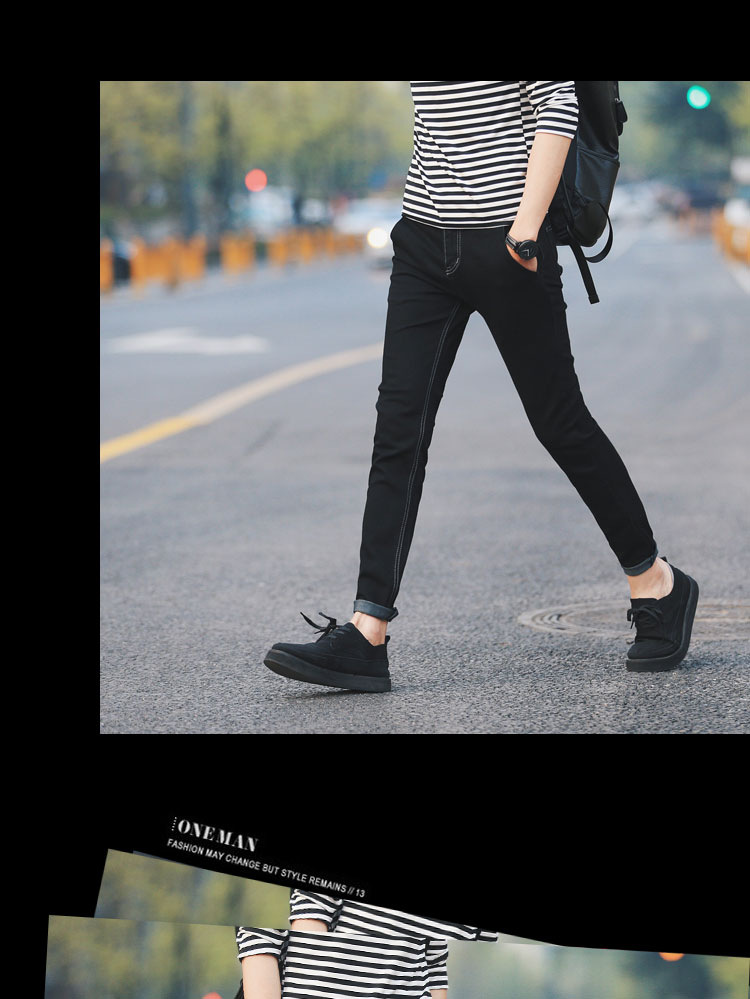 夏季薄款男士牛仔裤潮流韩版弹力青年小脚黑色休闲男裤长裤子w黑色28
