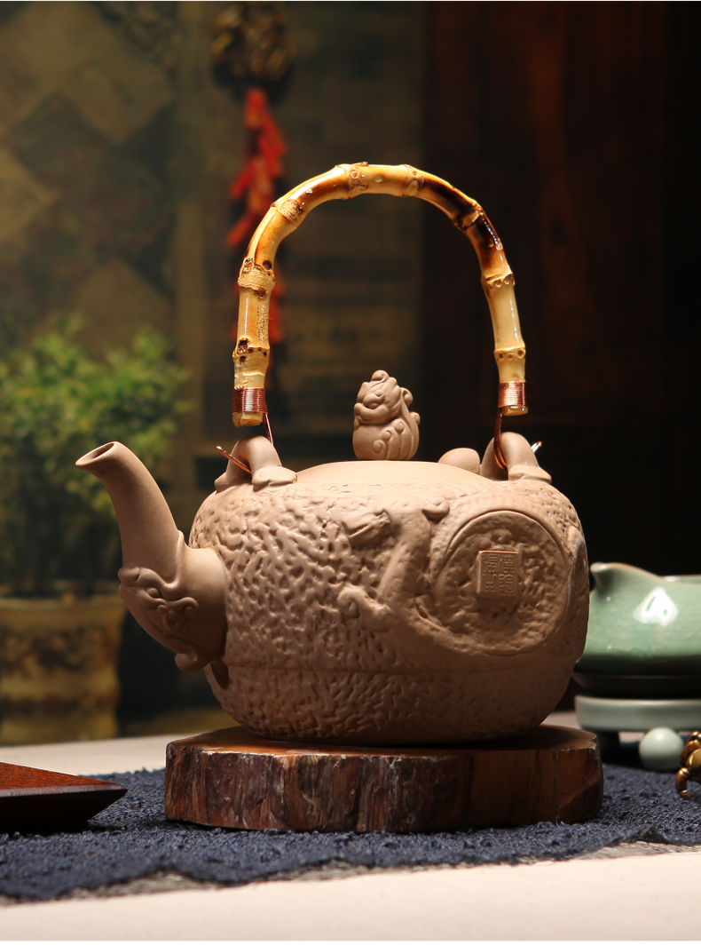 汉陶张生 陶壶 烧水壶 煮水陶壶 老坑矿养生壶陶壶煮茶煮水陶壶 龙腾