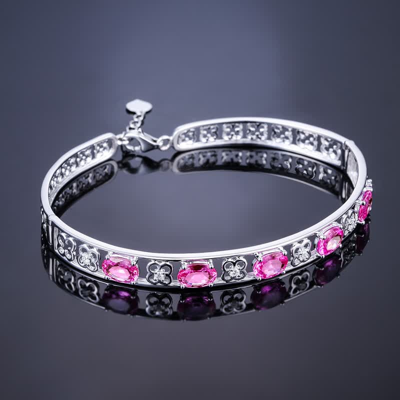 77克拉粉红蓝宝石手镯 18k金镶彩色宝石手镯 国检证书 定制请联系客服