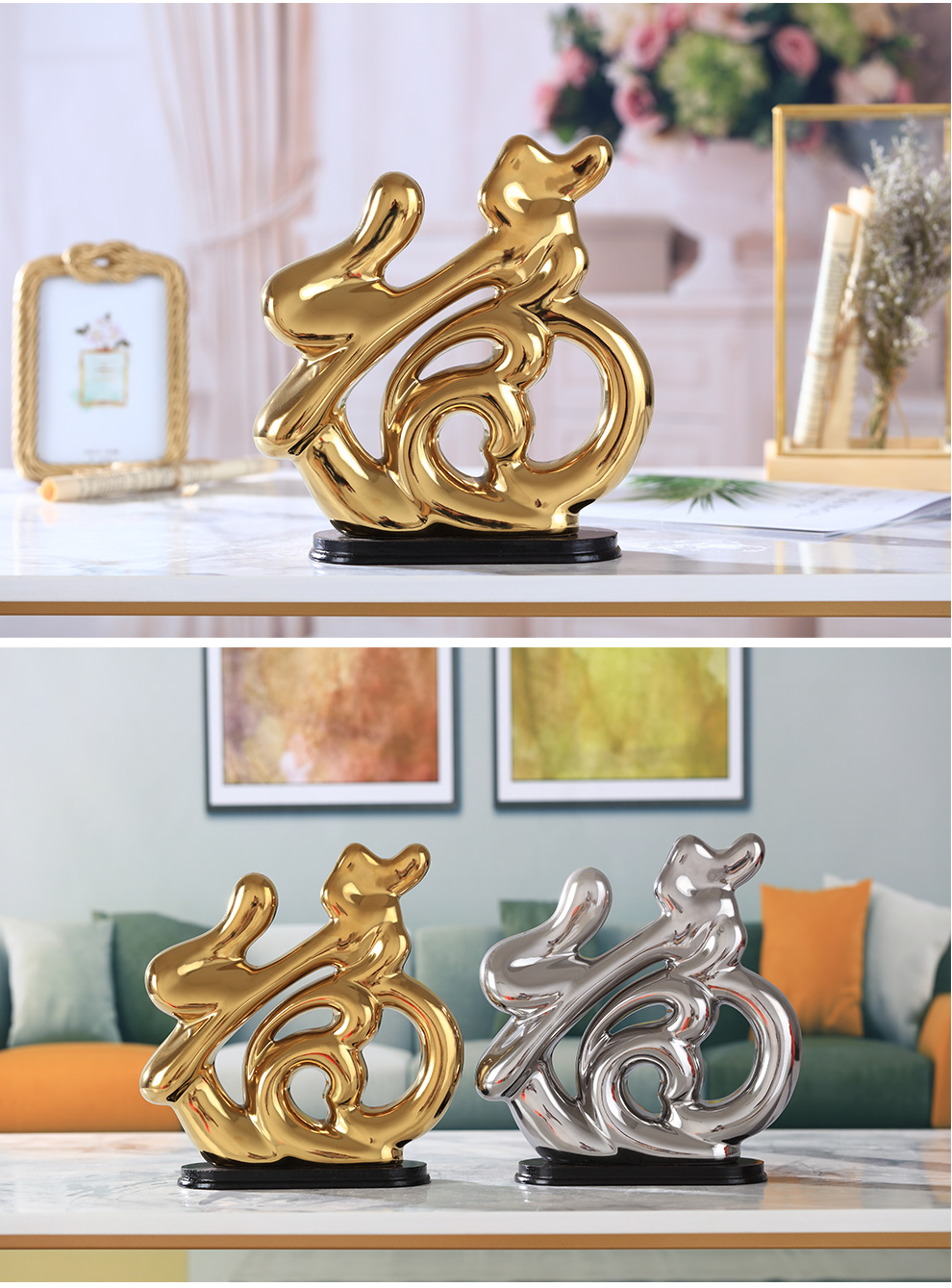 宏赫 创意家居饰品工艺品 陶瓷摆件客厅酒柜玄关摆设电视柜装饰乔迁