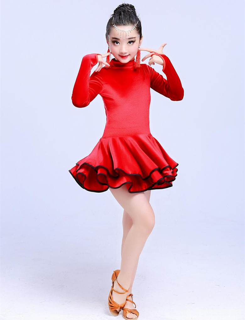 新款儿童拉丁舞服装演出服秋冬短袖练功服考级女孩女童拉丁舞裙醉诱