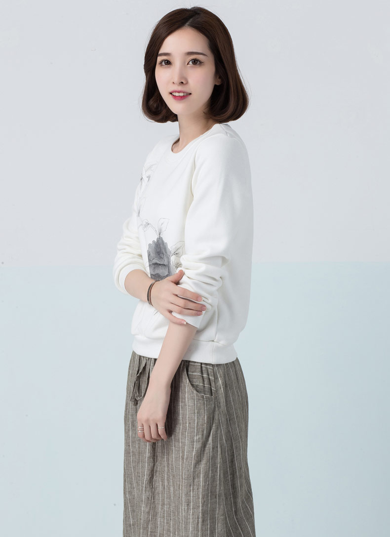 
                                        俏艺  新款秋冬卫衣女秋冬韩版女装手绘水墨修身加绒加厚长袖女上衣套头卫衣女士3452 白色 S                