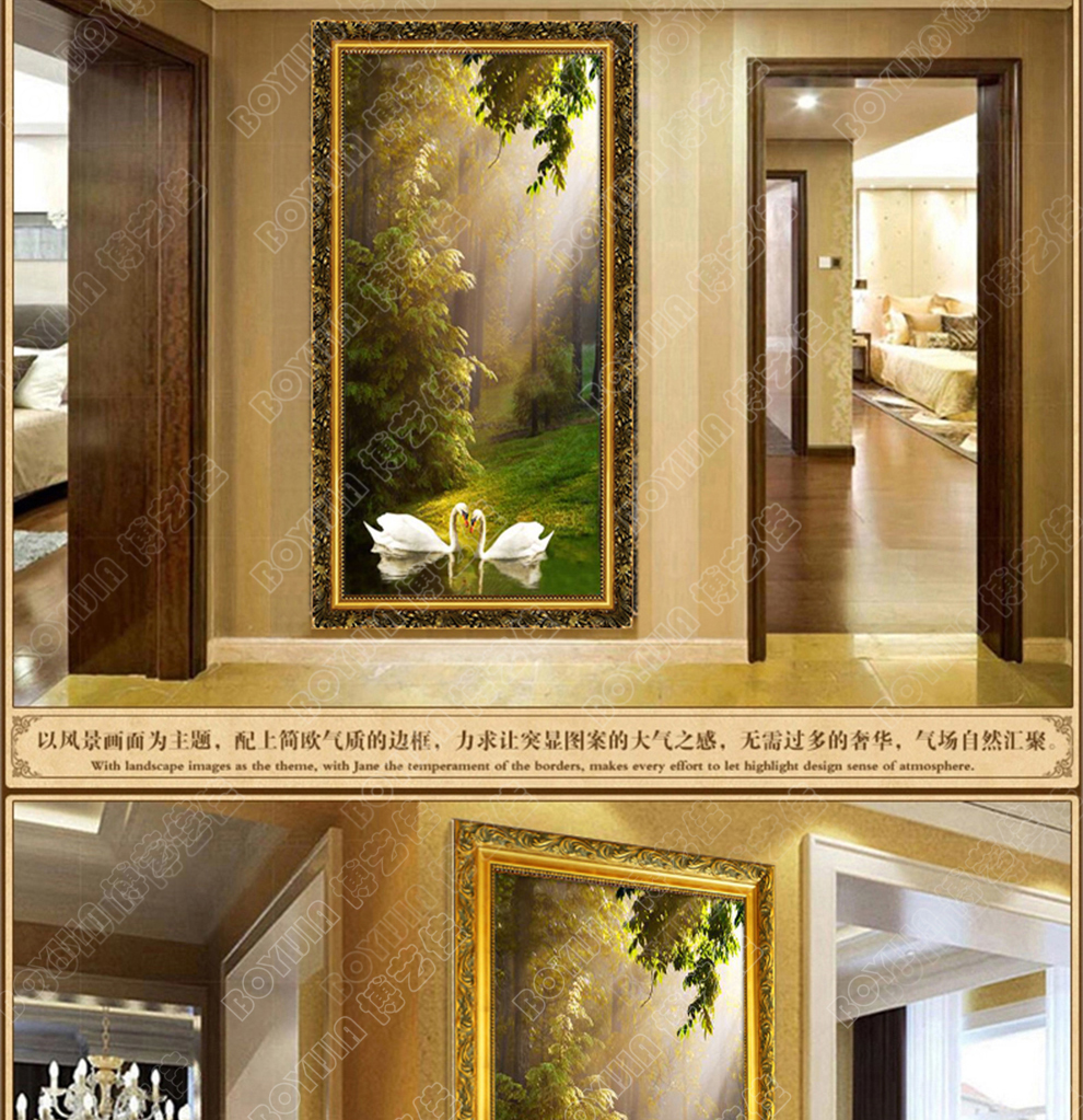 
                                                            博艺佳 欧式手绘风景油画玄关装饰画过道竖版挂画天鹅湖壁画定制 B宫殿金框 60CM*120CM                