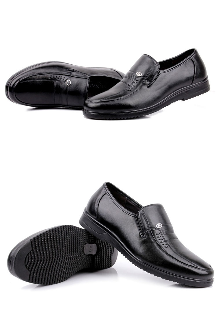 旺奈男士休闲皮鞋软底工作鞋中老年男鞋老人鞋爸爸鞋37-47码 黑色 37