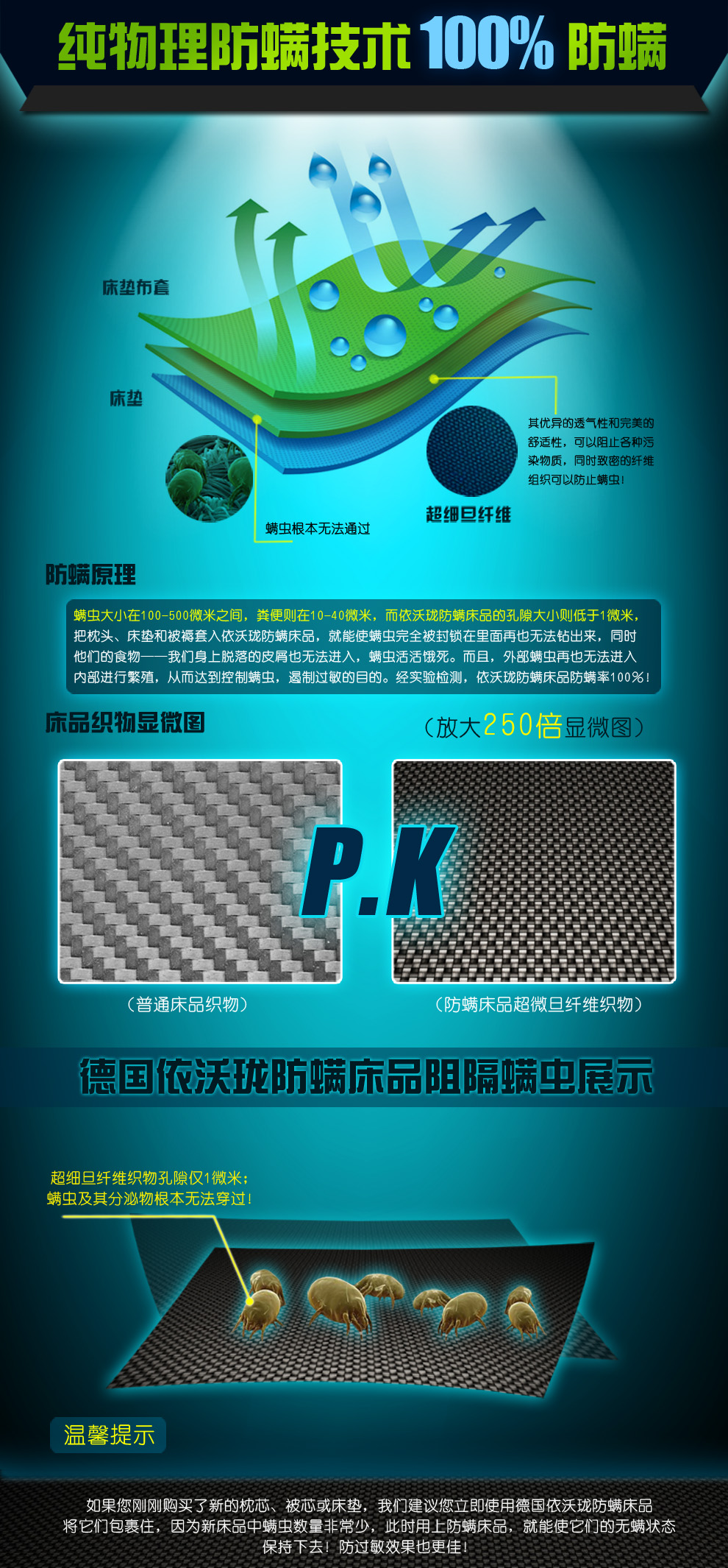 没螨生活依沃珑防螨床笠 进口防螨床上用品 床垫保护套 防屋尘螨粉尘螨 健康床品 淡蓝花 120x200x20cm