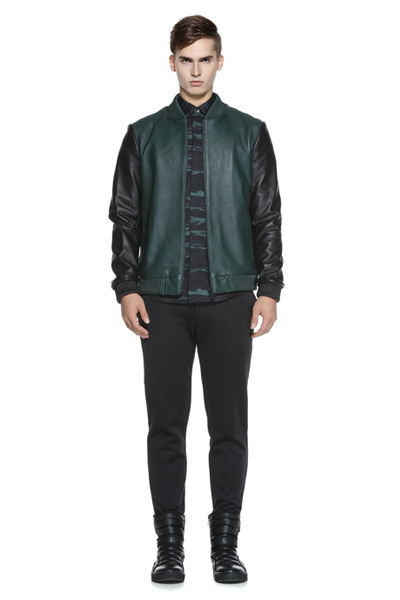 trendiano新男装冬装潮休闲羊皮立领撞色真皮皮衣外套3144311610 绿色