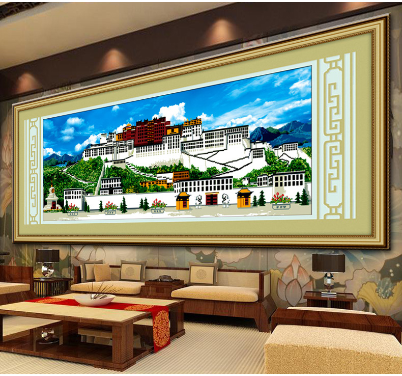 蒙娜丽莎水晶钻石十字绣满钻客厅大画5D钻石画布达拉宫钻石绣贴钻画砖石画5d满钻点钻绣水晶画 YT8372