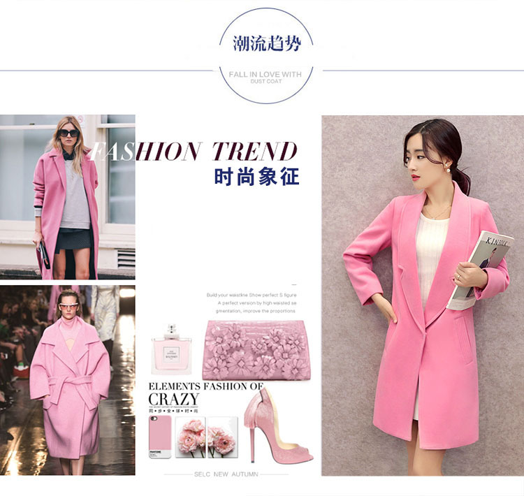 就衣家  2016秋冬新款毛呢外套女韩版毛呢大衣 女 中长款呢子大 红色-不加棉 XL