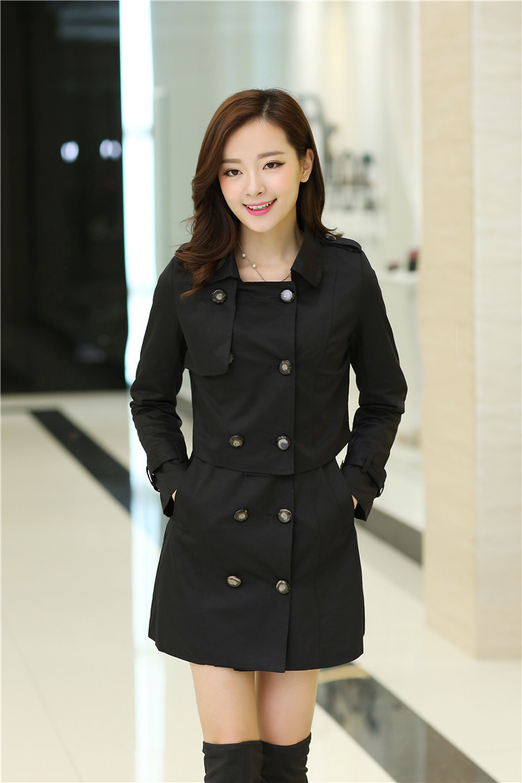 旭冲2015秋装新款女装韩版修身长款时尚休闲风衣女外套大衣女 卡其色 XXL